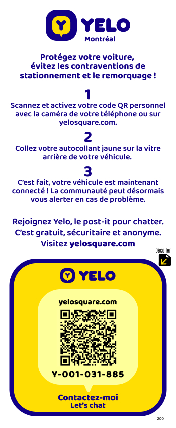 Distribution d'autocollants Yelo avec code QR pour les voitures à Montréal